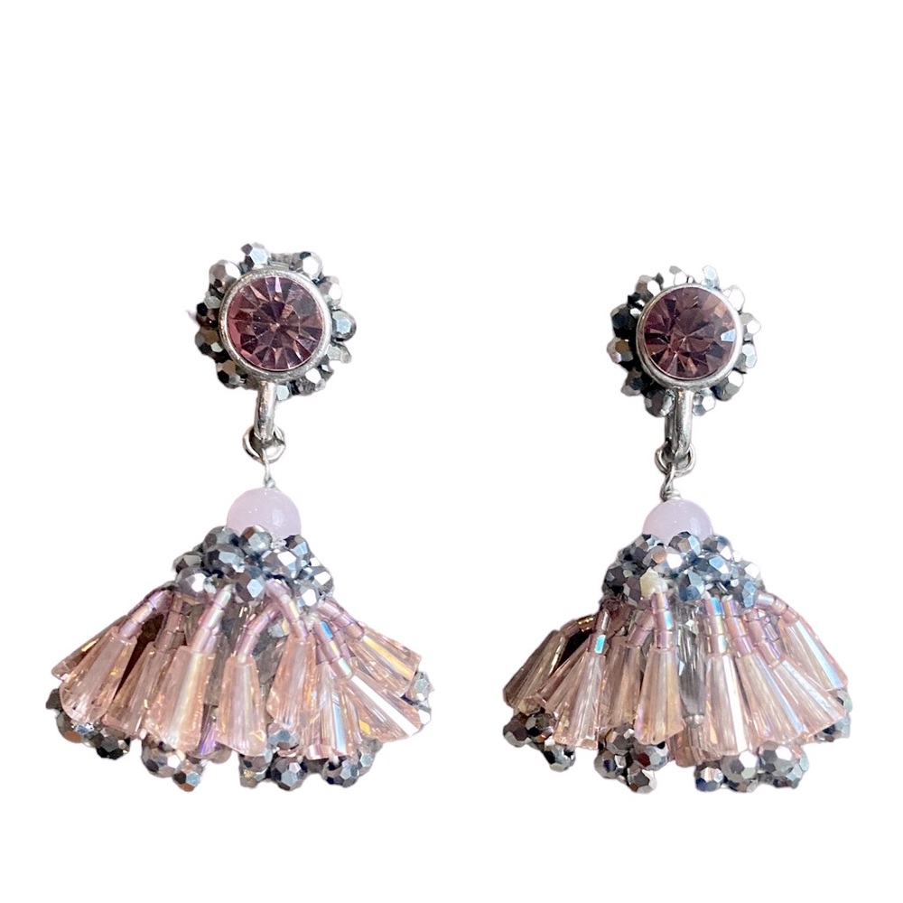Pink and Silver Beaded Statement Earrings